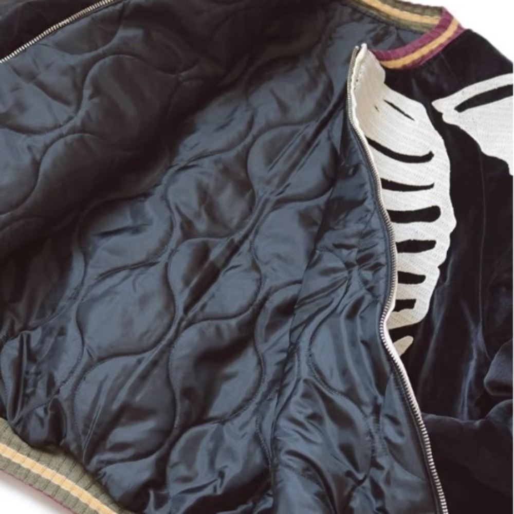 Kapital Black Velvet Skeleton Bomber Jacket with White Rib Appliqué - Picture 6 of 6